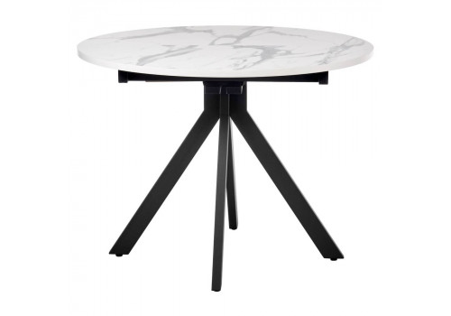 Стол Rudolf круглый раскладной 100-130x100x75см, белый мрамор, чёрный
