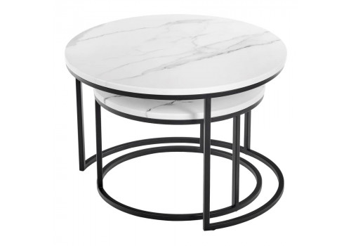 Набор кофейных столиков Tango белый мрамор с чёрными ножками, 2шт