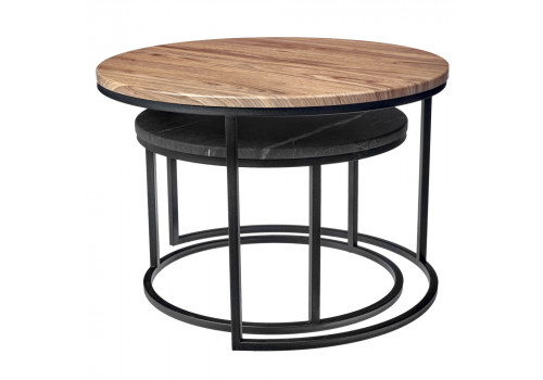 Набор кофейных столиков Tango орех и серый мрамор с чёрными ножками, 2шт