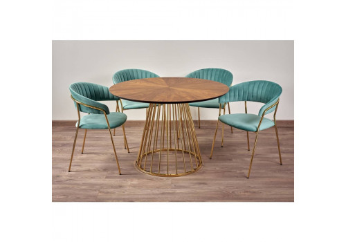 Стол Liverpool диам.110см, шпон орех лучевой набор, с золотистыми ножками