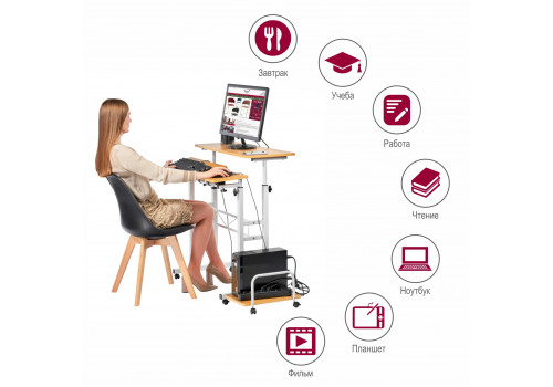 Стол многофункциональный Shuttle 80х58х80-130см, светлое дерево, белый