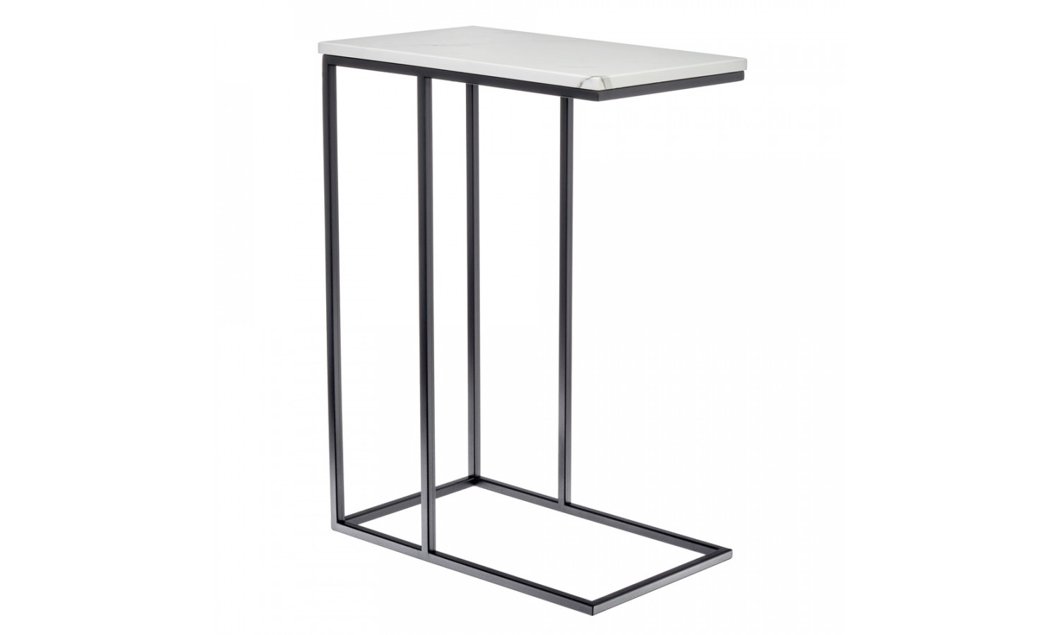 Придиванный столик Loft 50x30см, белый мрамор, чёрные ножки