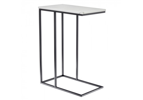 Придиванный столик Loft 50x30см, белый мрамор, чёрные ножки