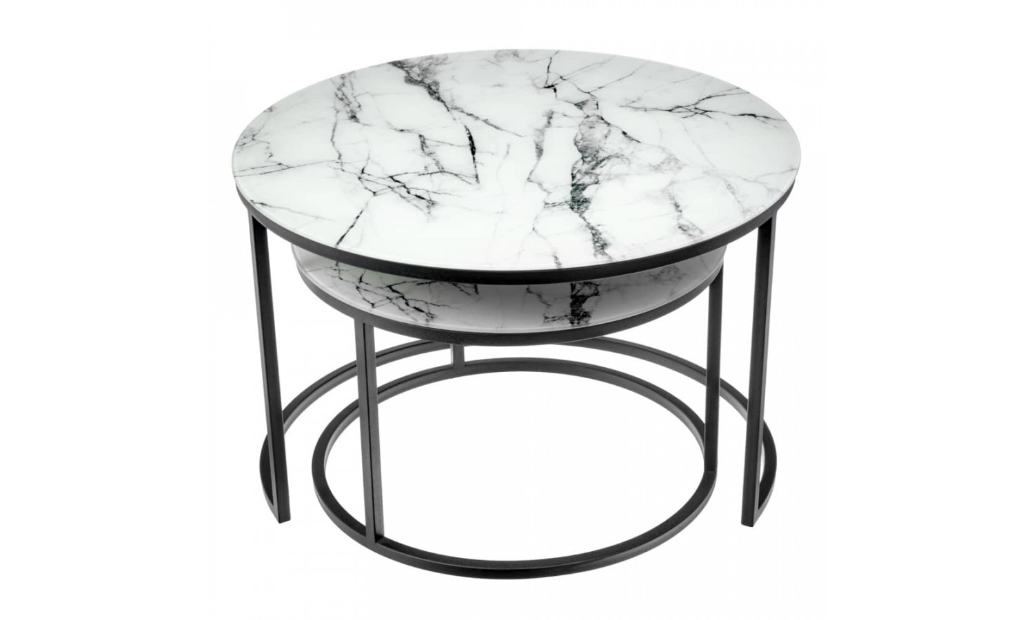 Набор кофейных столиков Tango белый мрамор с черными ножками