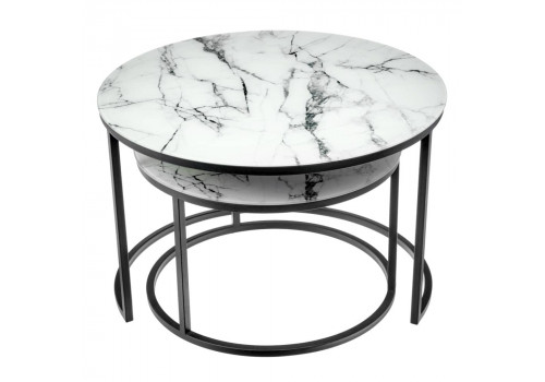 Набор кофейных столиков Tango белый мрамор с черными ножками