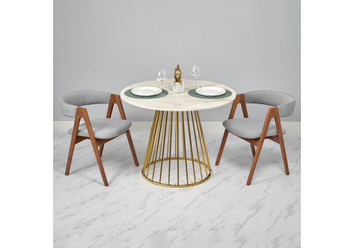 Стол Liverpool диам.100см, керамогранит белый мрамор с золотистыми ножками