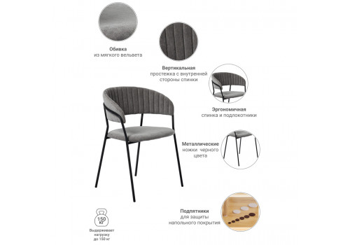Стул Turin серый вельвет с чёрными ножками