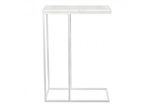 Придиванный столик Loft 50x30см, белый мрамор с белыми ножками