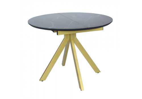 Стол Rudolf круглый раскладной 100-130x100x75см, чёрный керамогранит, матовое золото