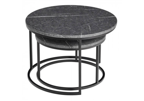 Набор кофейных столиков Tango серый мрамор с чёрными ножками, 2шт