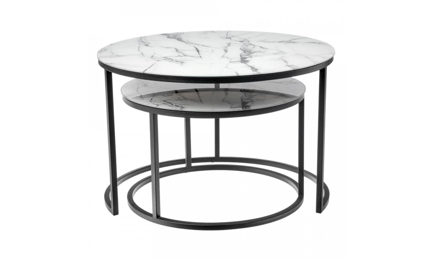 Набор кофейных столиков Tango белый мрамор с черными ножками