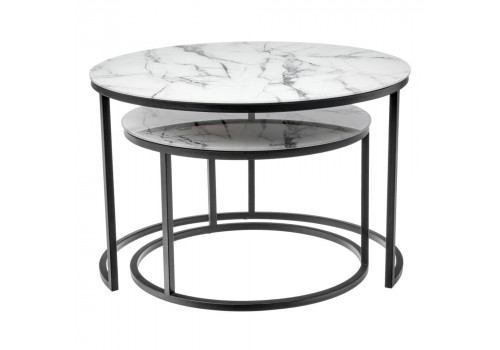 Набор кофейных столиков Tango белый мрамор с черными ножками