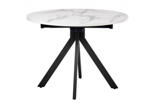 Стол Rudolf круглый раскладной 100-130x100x75см, белый мрамор, чёрный