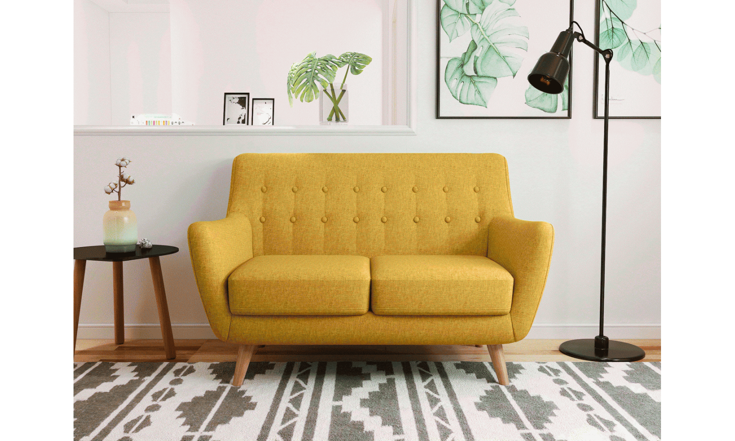 Диван Picasso двухместный горчичный, рогожка