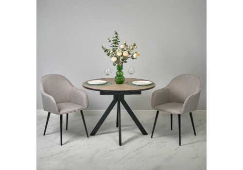 Стол Rudolf круглый раскладной 100-130x100x75см, Бетон слюда, чёрный