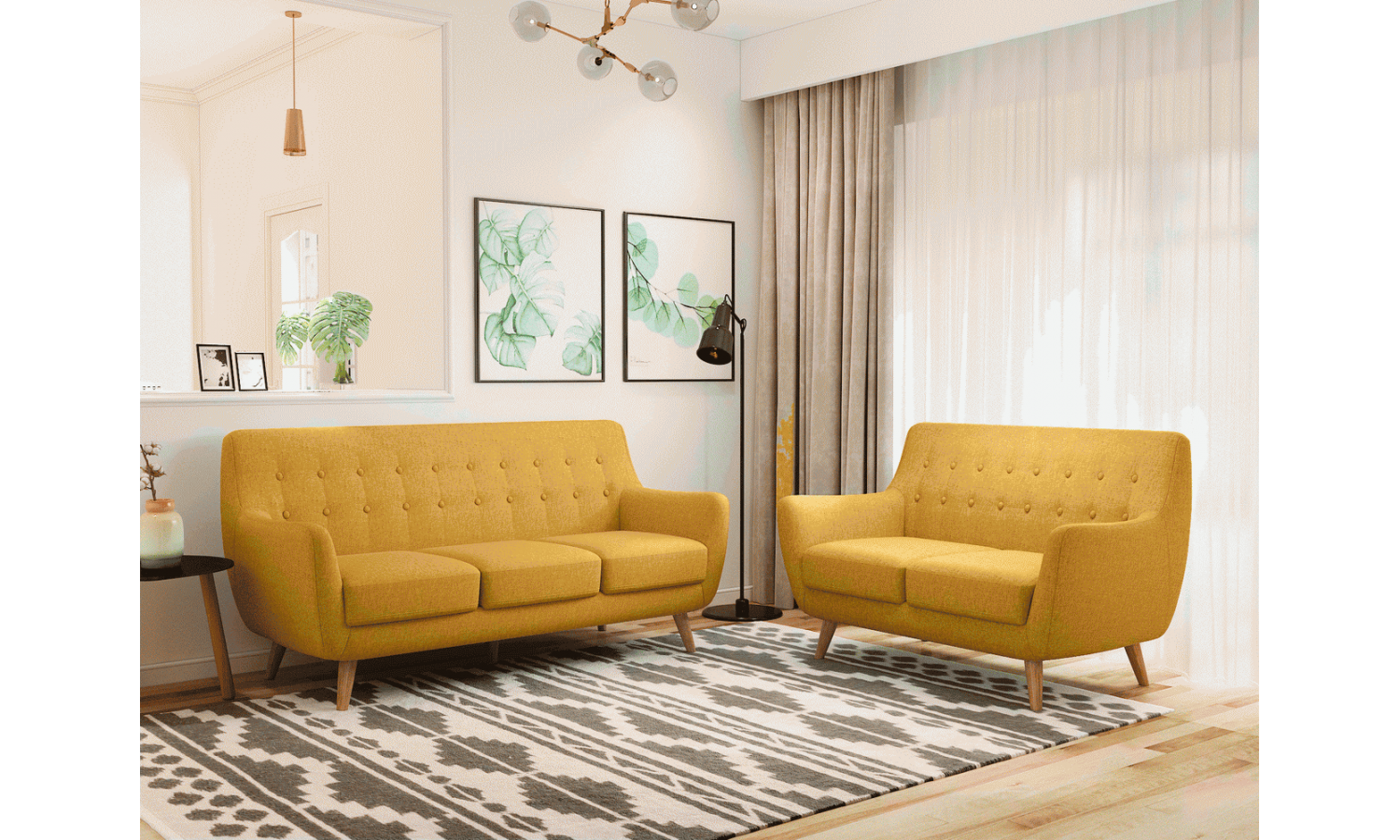 Диван Picasso двухместный горчичный, рогожка