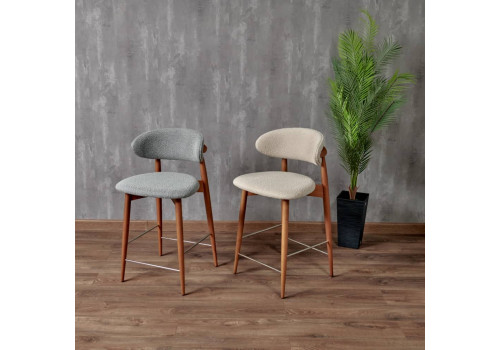 Стул полубарный Lucas светло-серый букле, ножки цвета орех