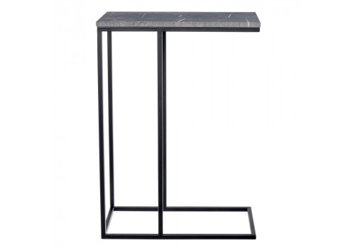 Придиванный столик Loft 50x30см, серый мрамор с чёрными ножками