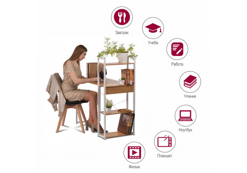 Стол письменный с полками Frame 100x45x110 см, светлое дерево, белый