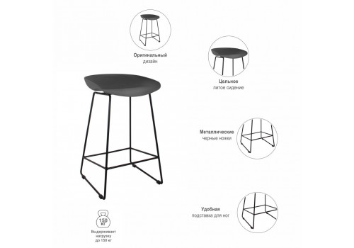 Стул полубарный Neo чёрный с чёрными ножками