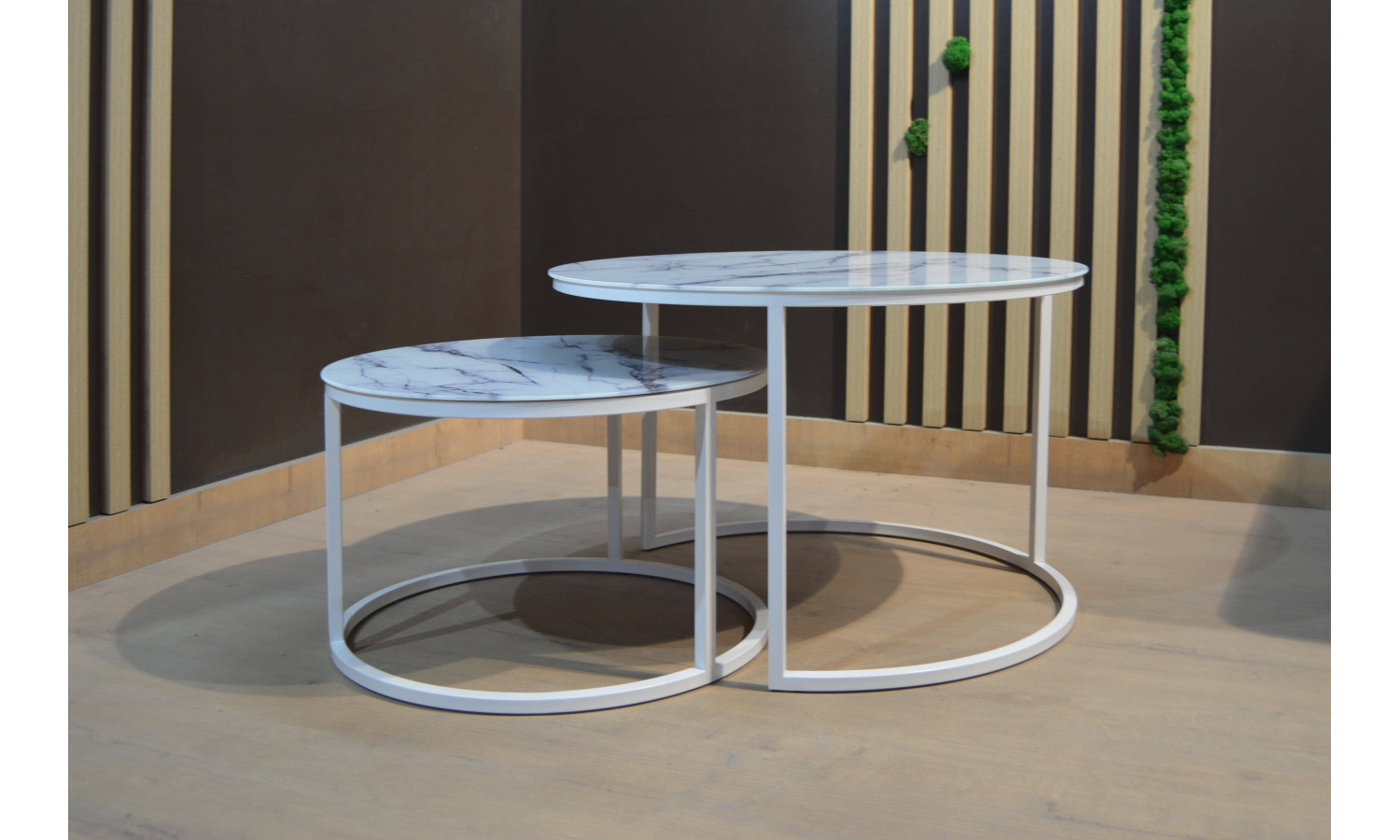 Набор кофейных столиков Tango белый мрамор с белыми ножками