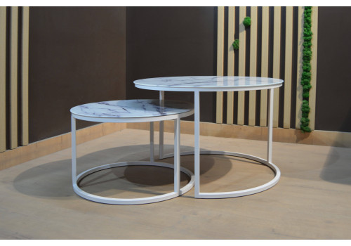 Набор кофейных столиков Tango белый мрамор с белыми ножками