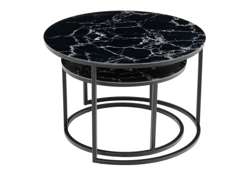 Набор кофейных столиков Tango чёрный мрамор с чёрными ножками, 2шт