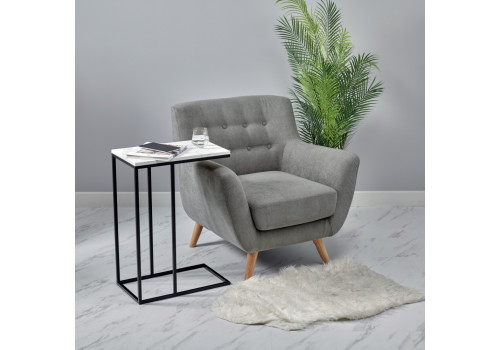 Придиванный столик Loft 50x30см, белый мрамор, чёрные ножки