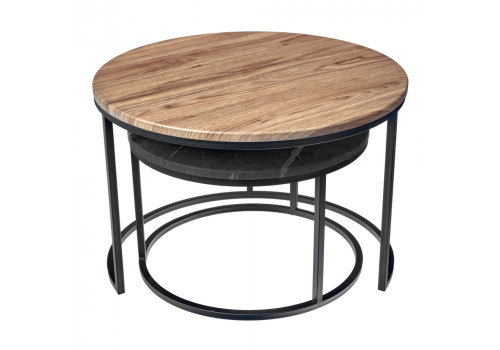 Набор кофейных столиков Tango орех и серый мрамор с чёрными ножками, 2шт