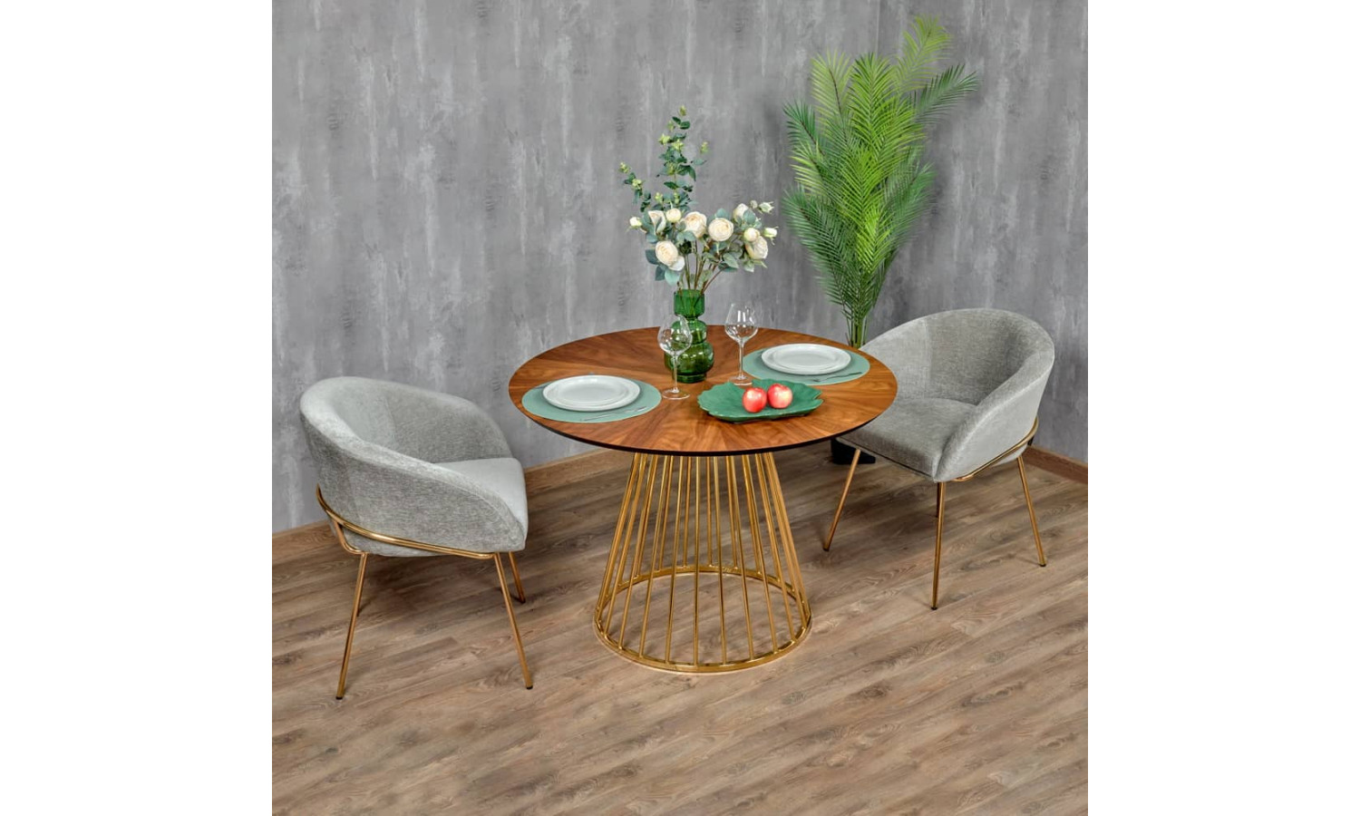 Стул-полукресло Martin серый шенилл, золотые ножки