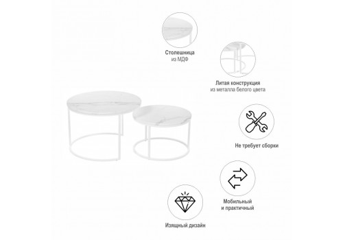 Набор кофейных столиков Tango белый мрамор с белыми ножками, 2шт