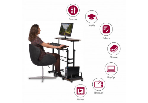 Стол многофункциональный Shuttle 80х58х80-130см, темное дерево, чёрный