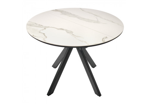 Стол Rudolf круглый раскладной 100-130x100x75см, светлый керамогранит, черный