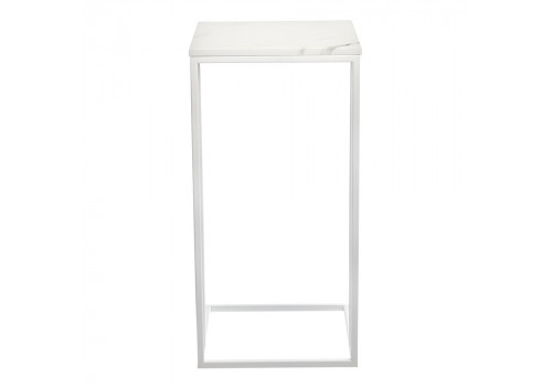 Придиванный столик Loft 35x35см, белый мрамор с белыми ножками