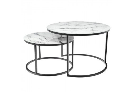 Набор кофейных столиков Tango белый мрамор с черными ножками