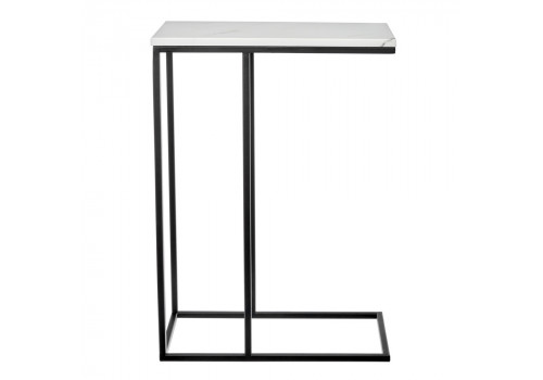 Придиванный столик Loft 50x30см, белый мрамор, чёрные ножки