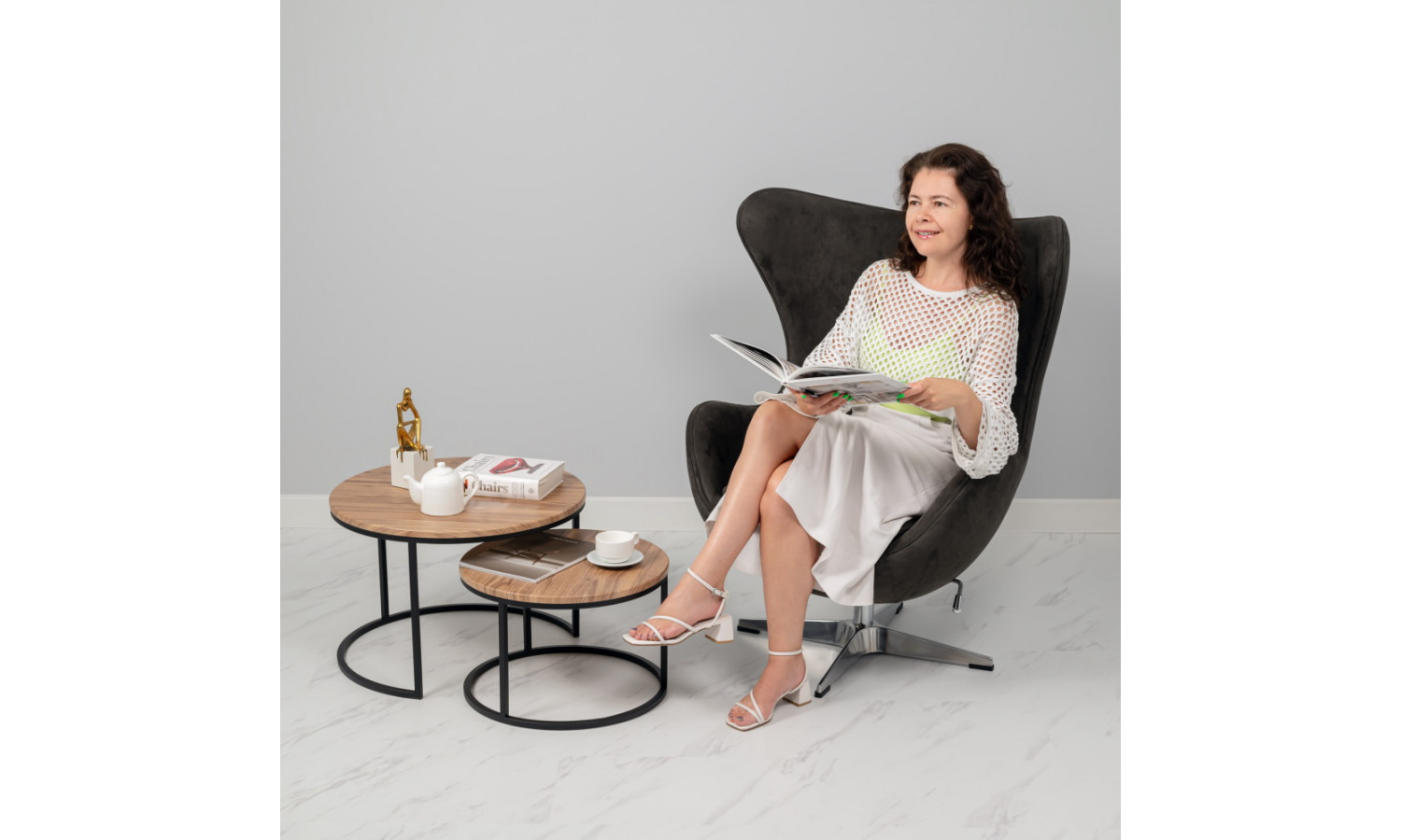 Кресло EGG STYLE CHAIR графит, искусственная замша