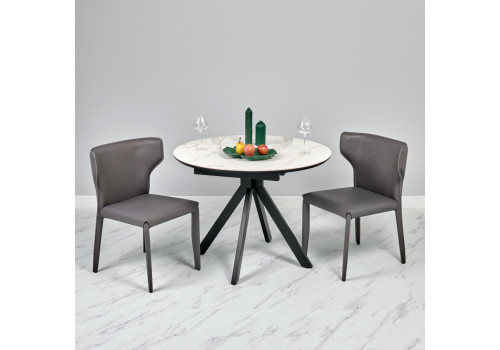 Стол Rudolf круглый раскладной 100-130x100x75см, светлый керамогранит, черный