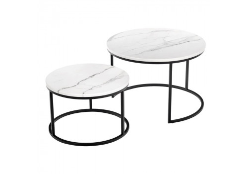 Набор кофейных столиков Tango белый мрамор с чёрными ножками, 2шт