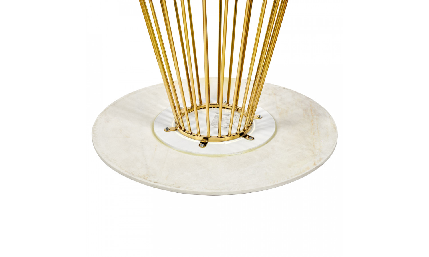 Стол Liverpool диам.100см, керамогранит белый мрамор с золотистыми ножками