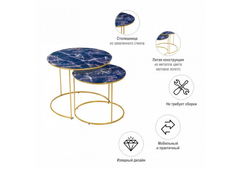 Набор кофейных столиков Tango темно-синий с ножками матовое золото, 2шт