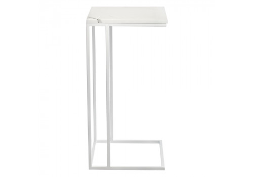 Придиванный столик Loft 35x35см, белый мрамор с белыми ножками