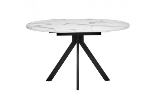 Стол Rudolf круглый раскладной 100-130x100x75см, белый мрамор, чёрный