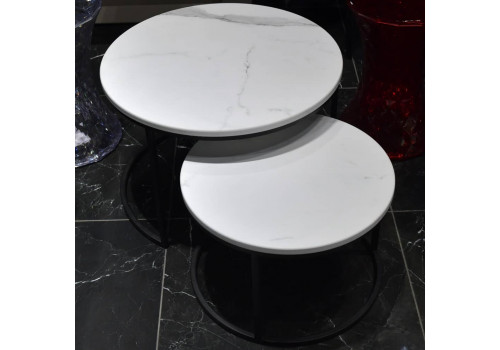 Набор кофейных столиков Tango белый мрамор с чёрными ножками, 2шт