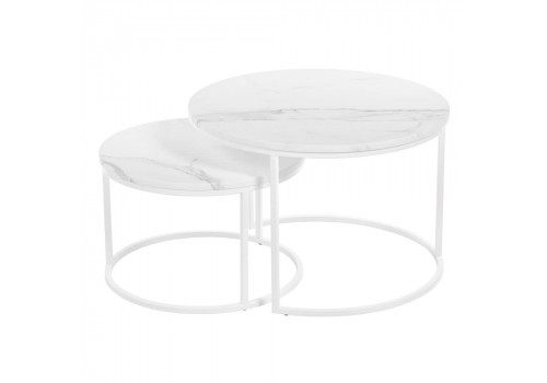 Набор кофейных столиков Tango белый мрамор с белыми ножками, 2шт