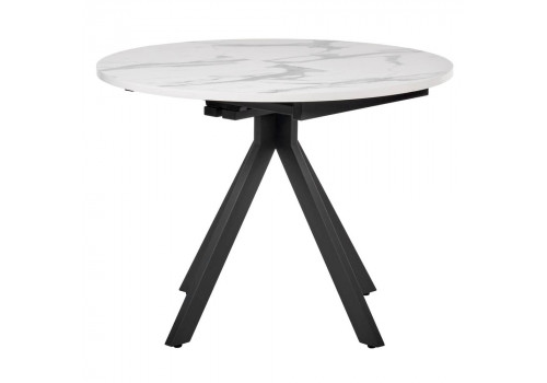 Стол Rudolf круглый раскладной 100-130x100x75см, белый мрамор, чёрный