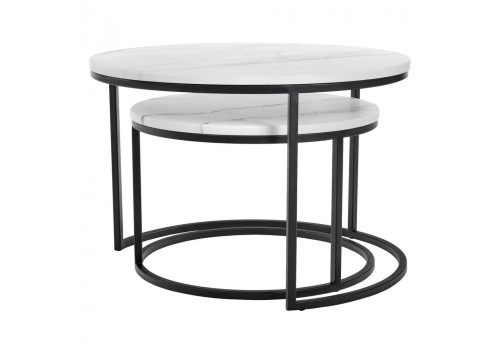 Набор кофейных столиков Tango белый мрамор с чёрными ножками, 2шт