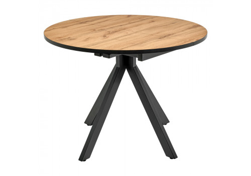 Стол Rudolf круглый раскладной 100-130x100x75см, Дуб Вотан, чёрный