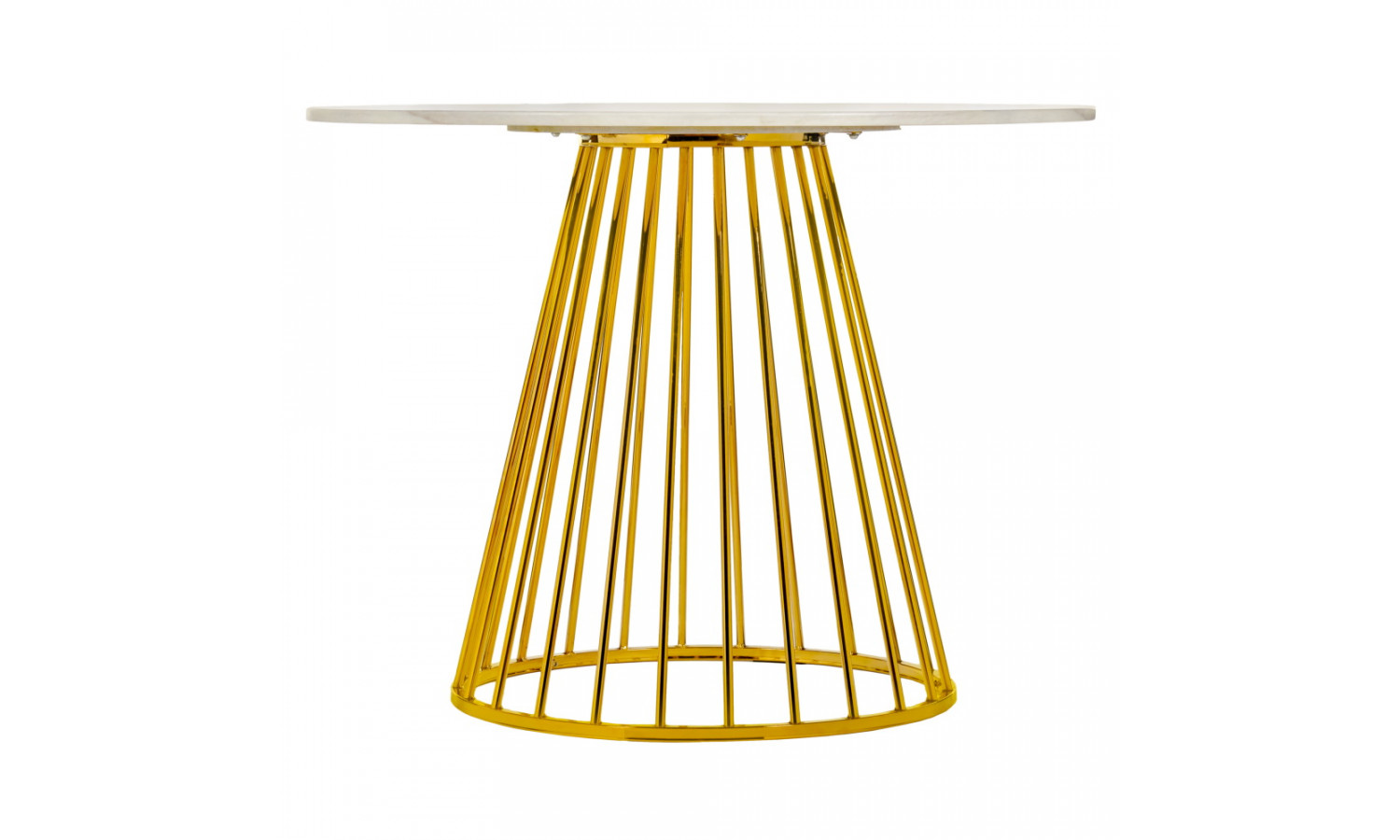 Стол Liverpool диам.100см, керамогранит белый мрамор с золотистыми ножками