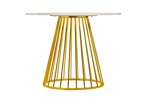 Стол Liverpool диам.100см, керамогранит белый мрамор с золотистыми ножками